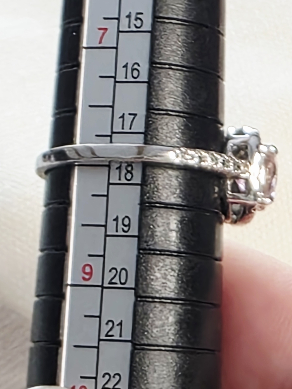 Pink Cubic Zirconia Halo Ring Size 8 Silver Tone - Picture 3 of 4